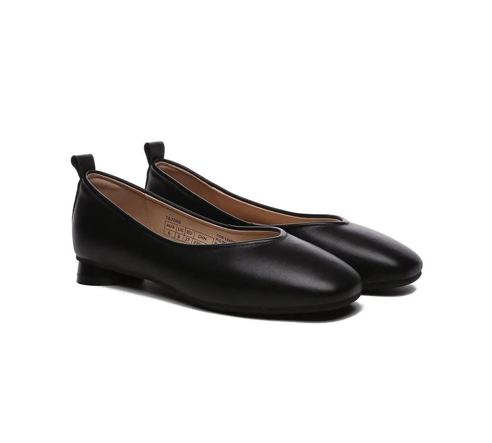 Women Ballet Leather Round Toe Flats