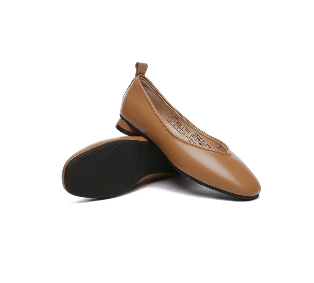 Women Ballet Leather Round Toe Flats