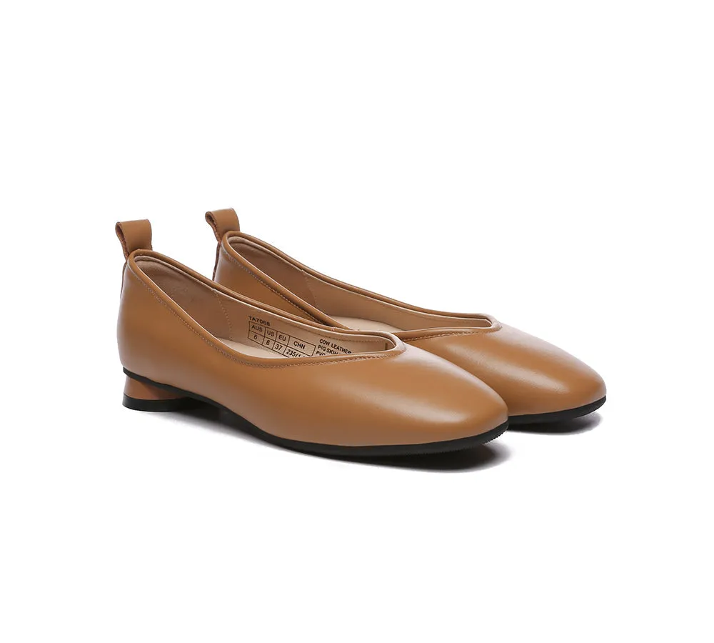 Women Ballet Leather Round Toe Flats