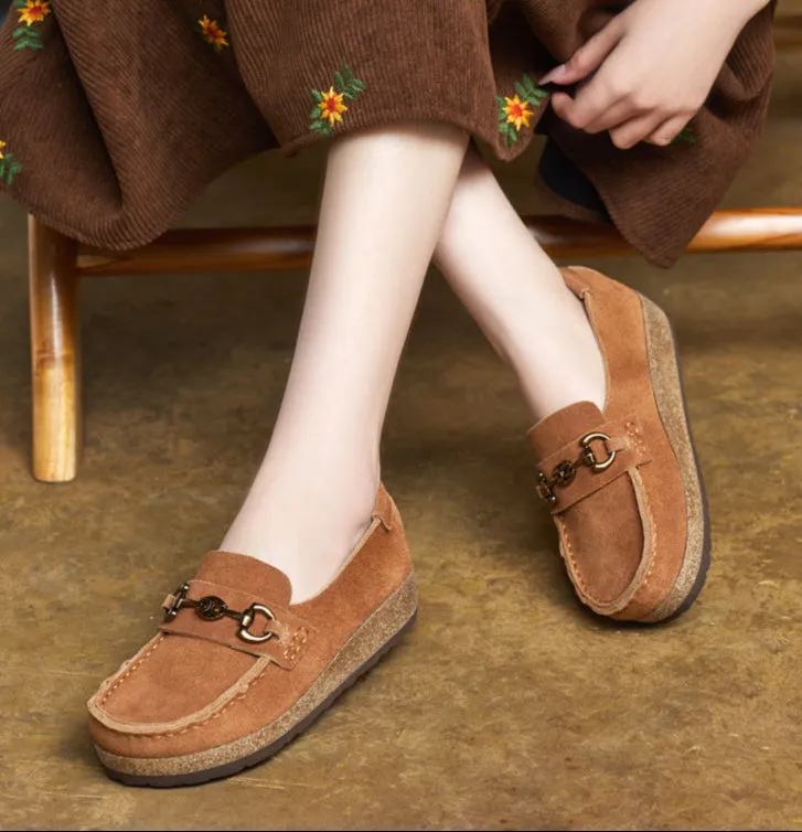 Women Comfortable Soft Thick Sole Suede Slip-Ons