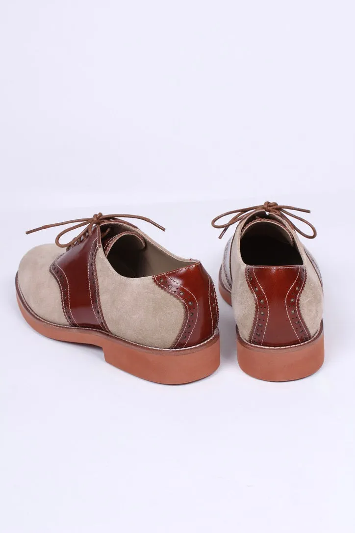 Women's 1950s style oxford saddle shoe  - Cognac/Sand - Elliot