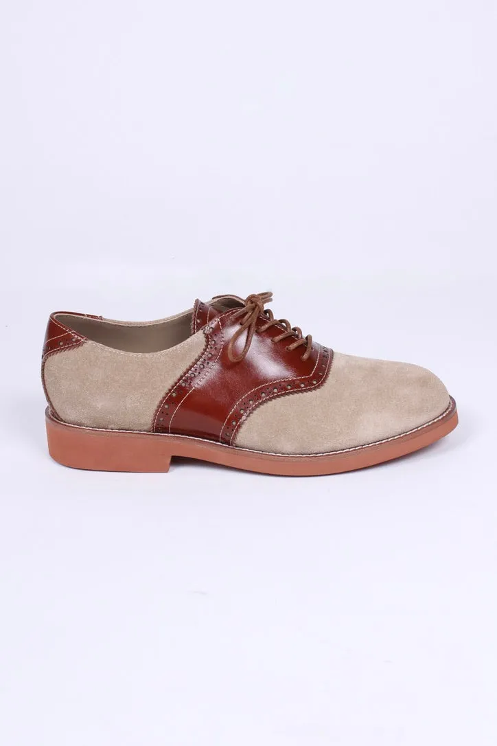 Women's 1950s style oxford saddle shoe  - Cognac/Sand - Elliot