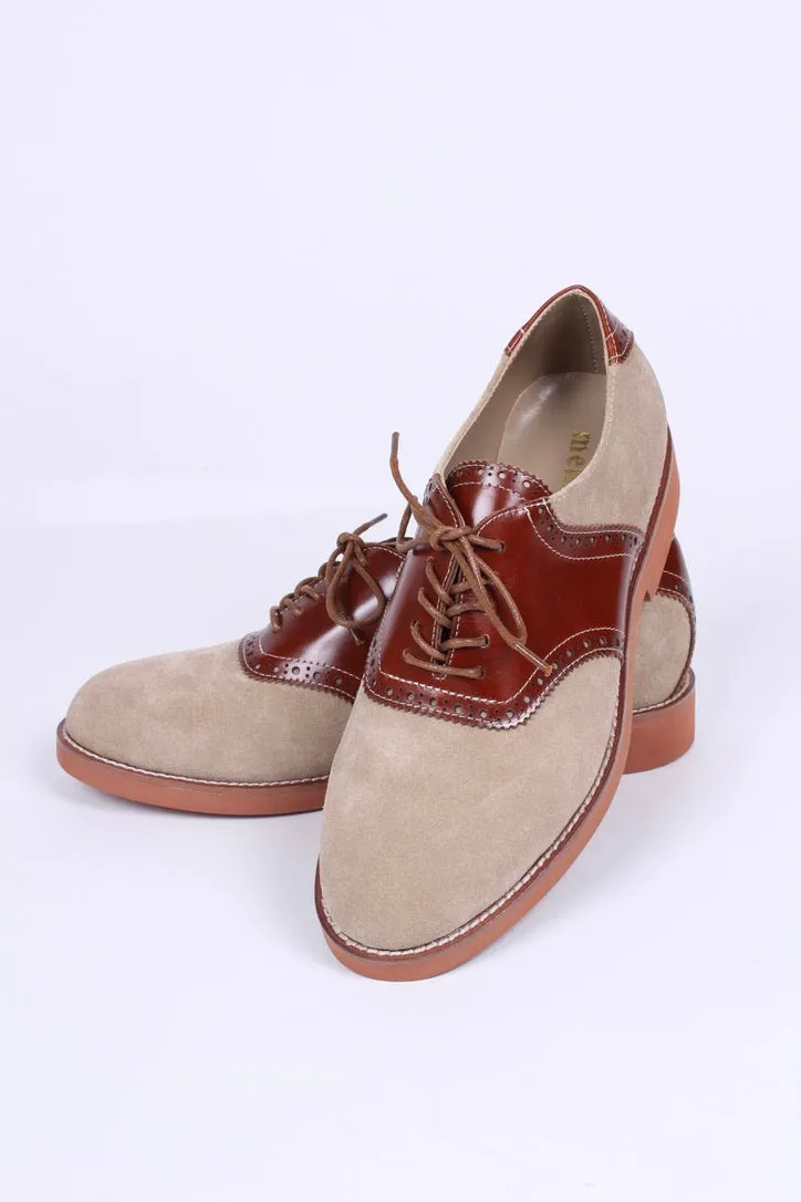 Women's 1950s style oxford saddle shoe  - Cognac/Sand - Elliot