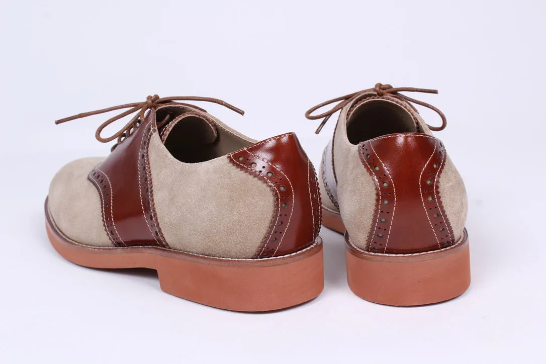 Women's 1950s style oxford saddle shoe  - Cognac/Sand - Elliot