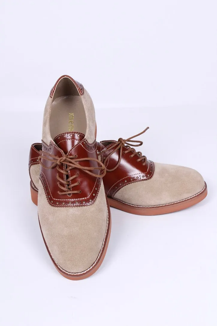 Women's 1950s style oxford saddle shoe  - Cognac/Sand - Elliot