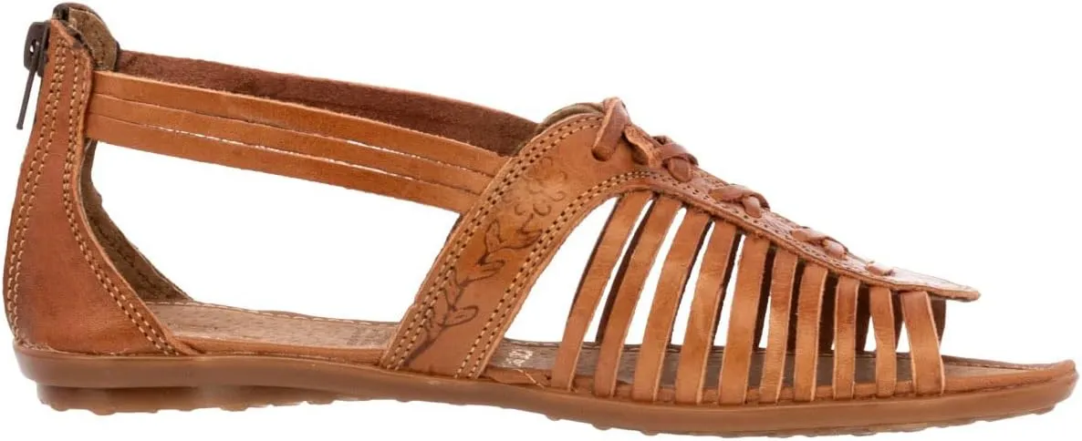 Womens 222 Light Brown Leather Mexican Huarache Sandals Zipper Open Toe