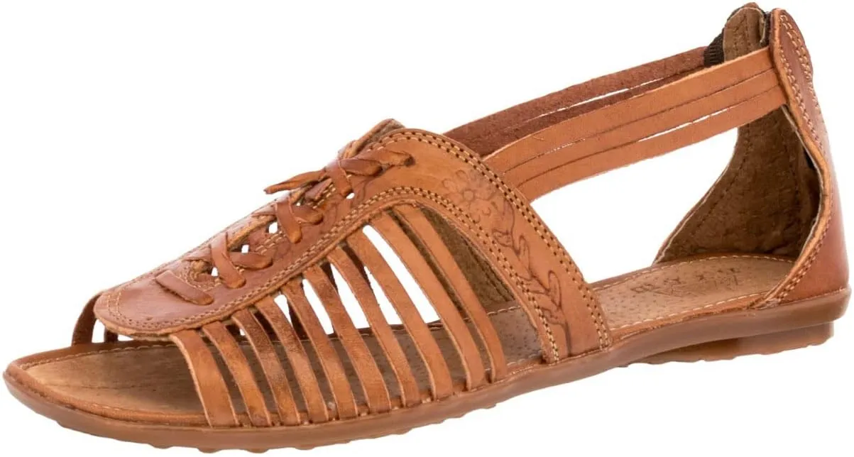 Womens 222 Light Brown Leather Mexican Huarache Sandals Zipper Open Toe