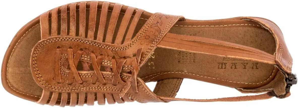 Womens 222 Light Brown Leather Mexican Huarache Sandals Zipper Open Toe
