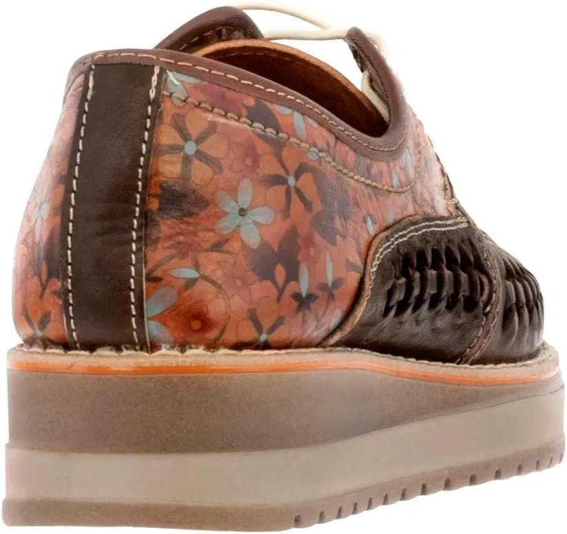 Womens 91 Brown Authentic Mexican Huarache Sandals Platform Floral Lace Up
