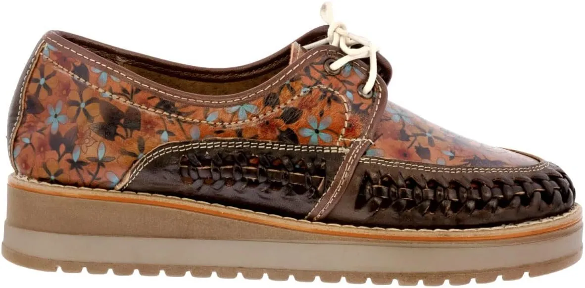 Womens 91 Brown Authentic Mexican Huarache Sandals Platform Floral Lace Up