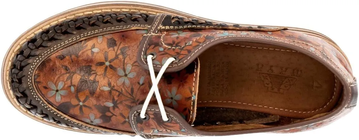Womens 91 Brown Authentic Mexican Huarache Sandals Platform Floral Lace Up
