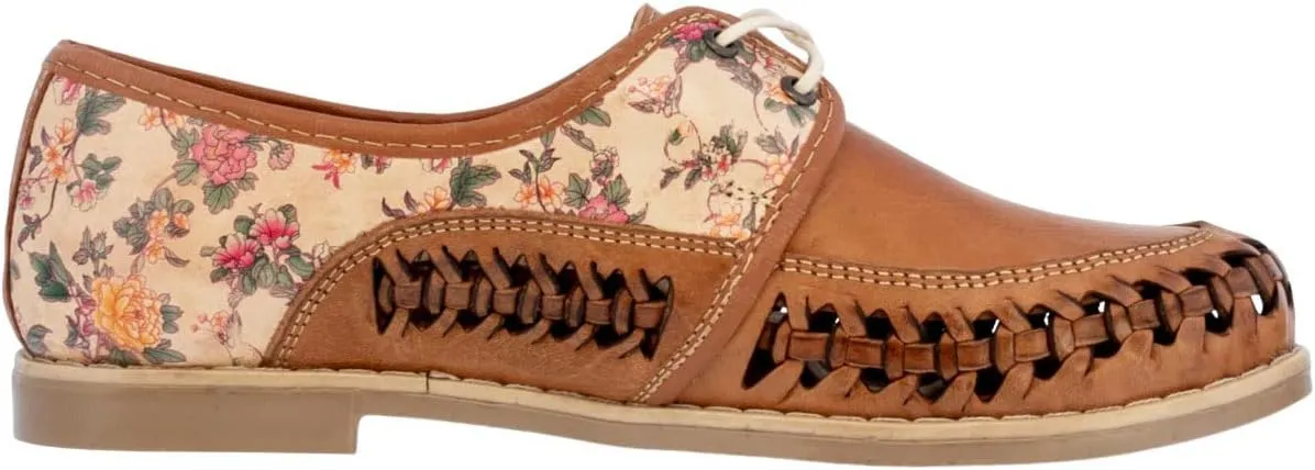 Womens 91 Light Brown Authentic Mexican Huarache Sandals Floral Lace Up