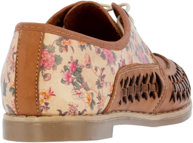 Womens 91 Light Brown Authentic Mexican Huarache Sandals Floral Lace Up