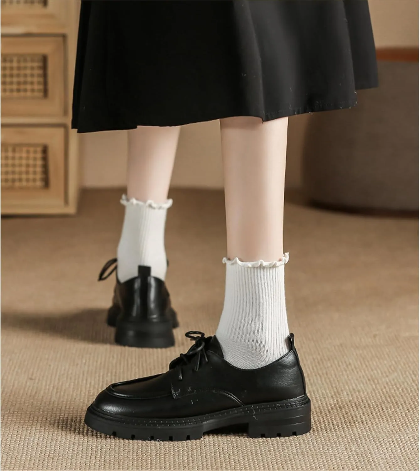 Womens Chunky Lug Sole Non-Slip Classic Oxfords Fashion Comfortable Lace-up Round-Toe Platform Loafers Casual Business Dress Oxford Shoes