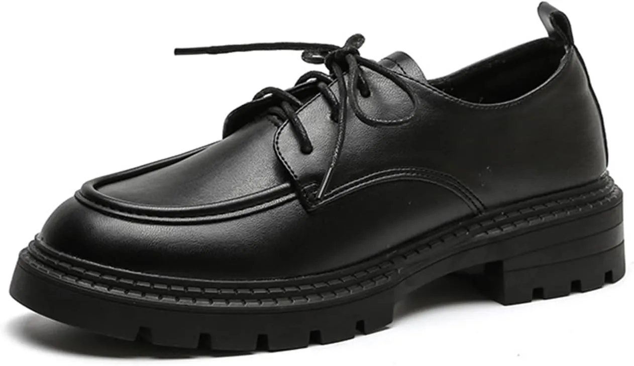 Womens Chunky Lug Sole Non-Slip Classic Oxfords Fashion Comfortable Lace-up Round-Toe Platform Loafers Casual Business Dress Oxford Shoes