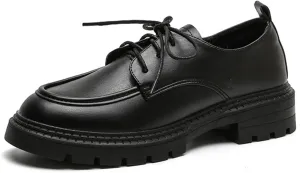 Womens Chunky Lug Sole Non-Slip Classic Oxfords Fashion Comfortable Lace-up Round-Toe Platform Loafers Casual Business Dress Oxford Shoes