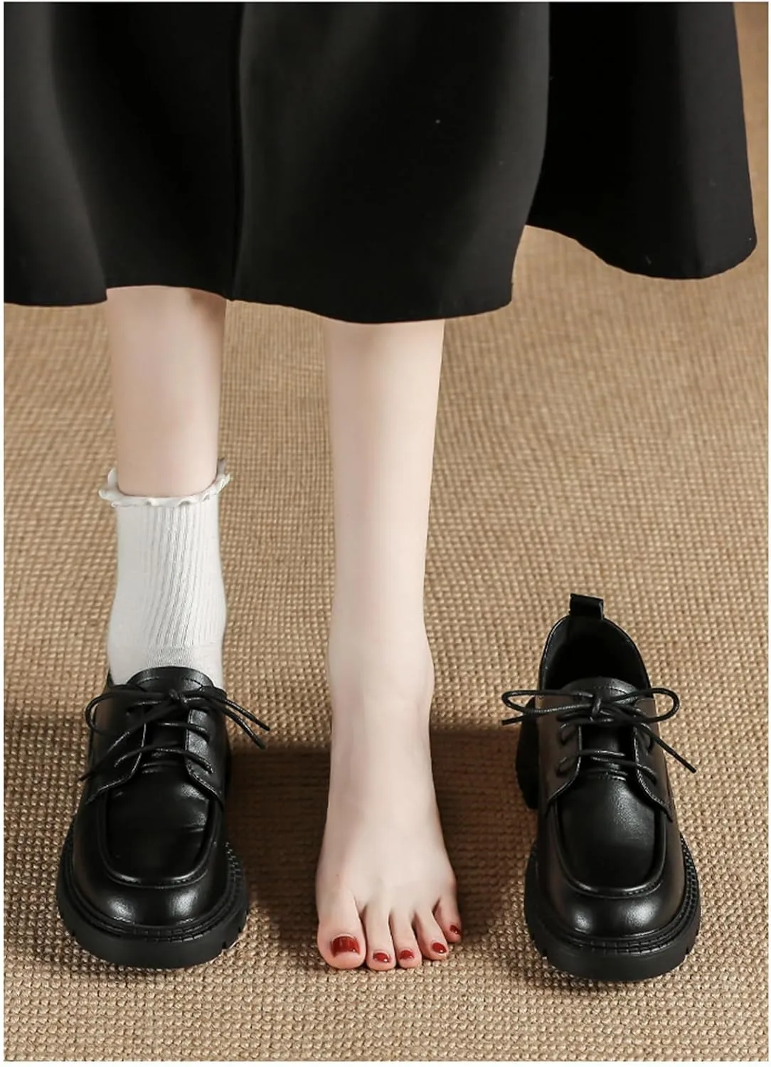 Womens Chunky Lug Sole Non-Slip Classic Oxfords Fashion Comfortable Lace-up Round-Toe Platform Loafers Casual Business Dress Oxford Shoes