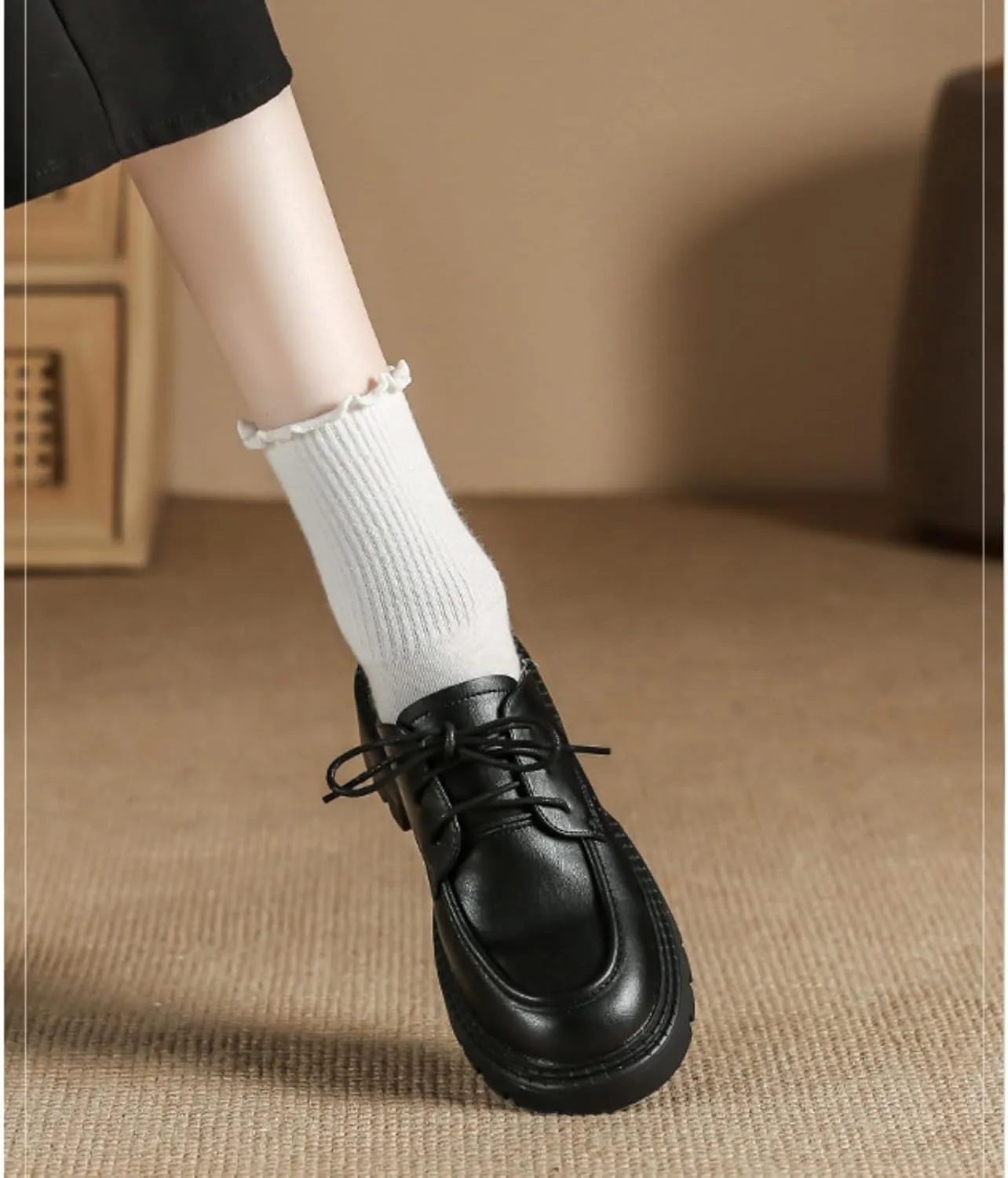 Womens Chunky Lug Sole Non-Slip Classic Oxfords Fashion Comfortable Lace-up Round-Toe Platform Loafers Casual Business Dress Oxford Shoes