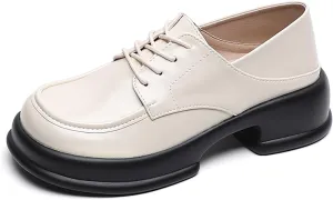 Women's Classic Platform Chunky Oxfords,Lace Up Comfortable Round Toe Business Casual Office Work Formal Shoes