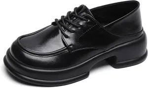 Women's Classic Platform Chunky Oxfords,Lace Up Comfortable Round Toe Business Casual Office Work Formal Shoes