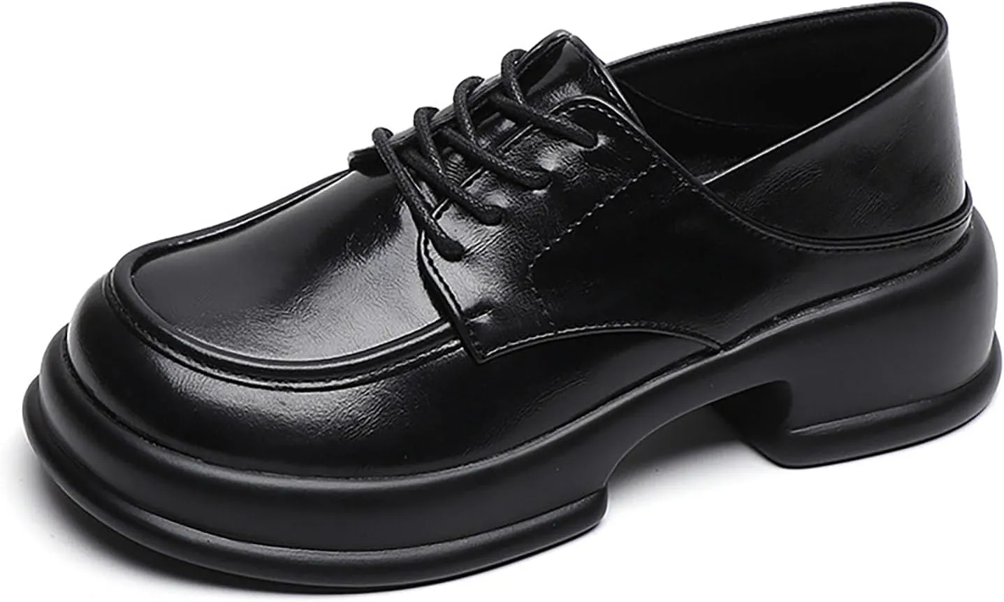 Women's Classic Platform Chunky Oxfords,Lace Up Comfortable Round Toe Business Casual Office Work Formal Shoes