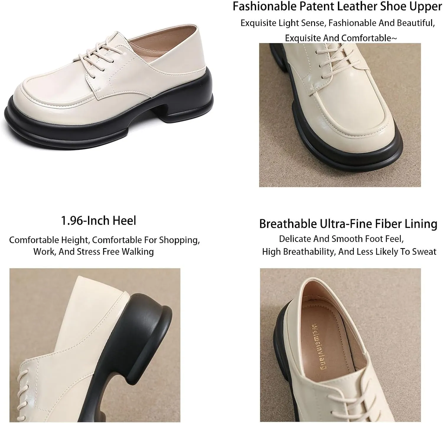 Women's Classic Platform Chunky Oxfords,Lace Up Comfortable Round Toe Business Casual Office Work Formal Shoes