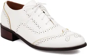 Women's Concise Brogue Lace up Shoes Closed Round Toe Party Comfortable Business Formal Occasion Oxfords Dance Chunky Dating Wedding Mid Block Vintage Cosplay Heels