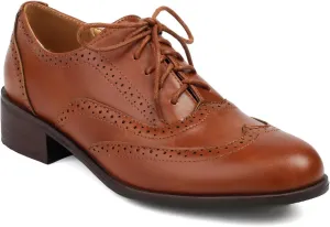 Women's Concise Brogue Lace up Shoes Closed Round Toe Party Comfortable Business Formal Occasion Oxfords Dance Chunky Wedding Mid Block Vintage Cosplay Heels