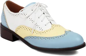 Women's Concise Brogue Lace up Shoes Closed Round Toe Party Comfortable Business Formal Occasion Oxfords Dance Chunky Wedding Mid Block Vintage Cosplay Heels