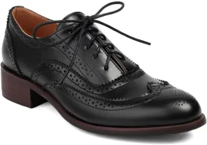 Women's Flat Saddle Oxford Shoes Two Toned Wingtip Perforated Lace Up Low Heel School Uniform Oxfords Brogues