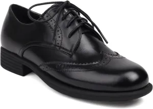 Women's Flat Saddle Oxford Shoes Vintage Round Toe Lace Up Low Heel Perforated School Uniform Oxfords Brogues