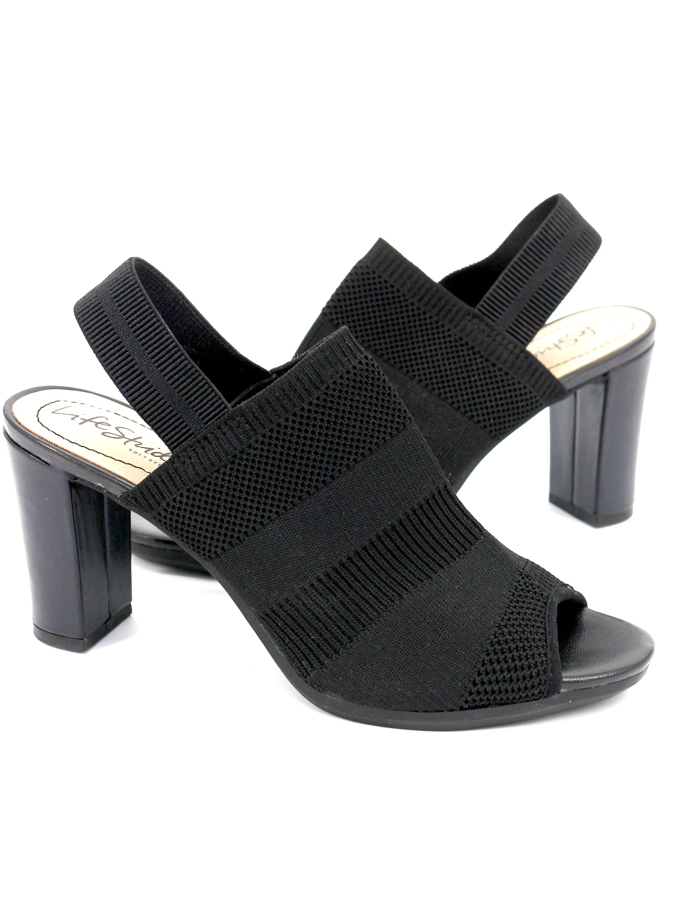 Women's Knit Cushioned Slingback Heels,Black