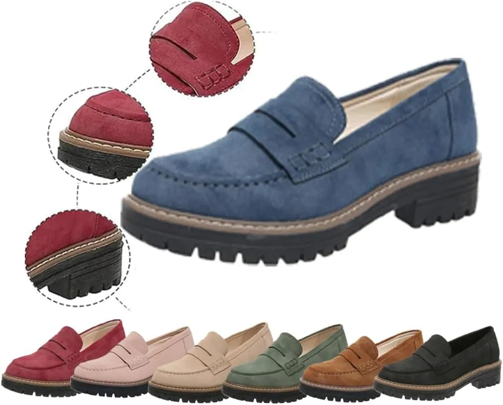 Womens Loafers Shoes Platform Chunky Penny Loafer Lug Sole Comfortable Slip On Work Office Business Casual Dress Shoes, Comfort Orthopedic Shoes, Womens Round Toe Walking Shoe
