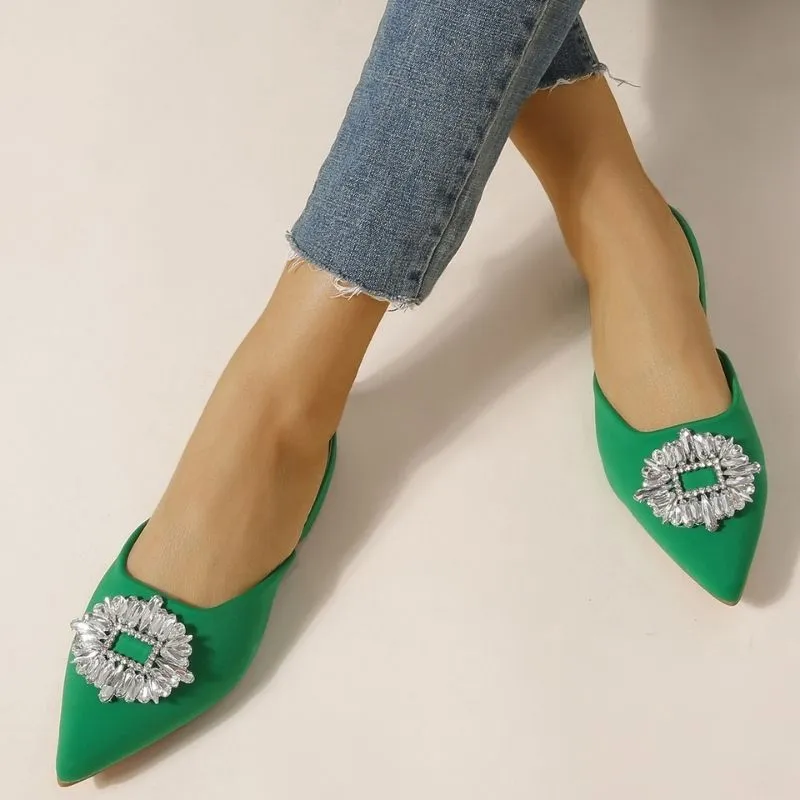 Women's Multicolor Satin Rhinestone Pointed Toe Flats