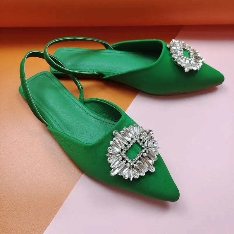 Women's Multicolor Satin Rhinestone Pointed Toe Flats