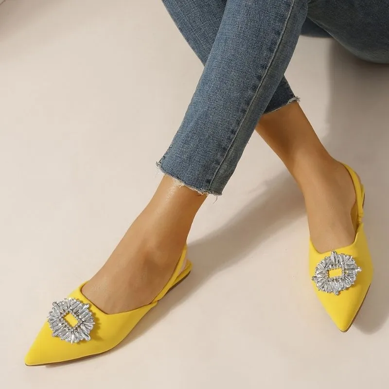 Women's Multicolor Satin Rhinestone Pointed Toe Flats