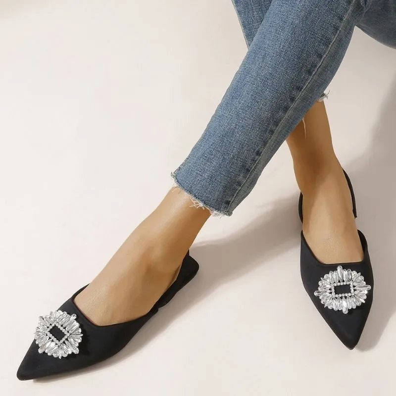 Women's Multicolor Satin Rhinestone Pointed Toe Flats