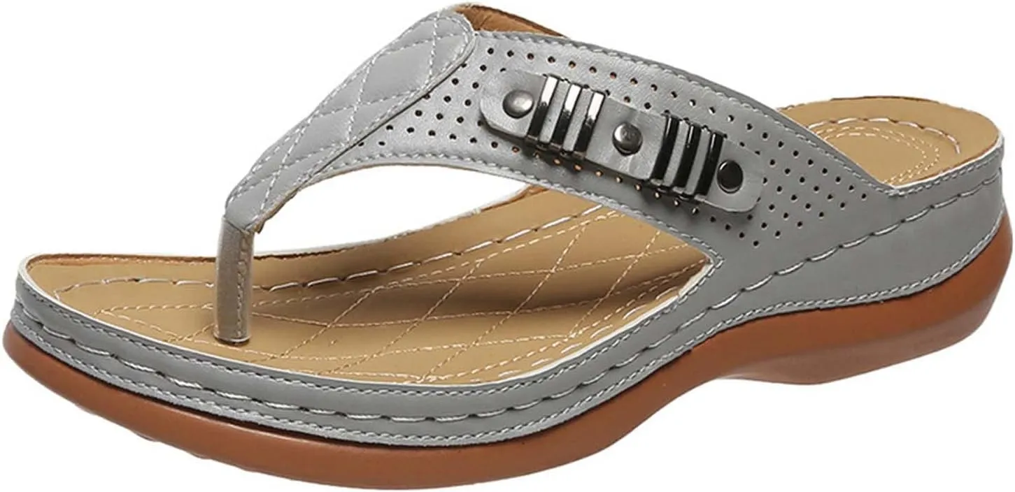 Womens Orthopedic Sandals Comfortable Wedge Flip Flops Summer Casual Thong Straps Clip Toe Slipper Slip-on Slides Lightweight Beach Shoes with Ergonomic Soles