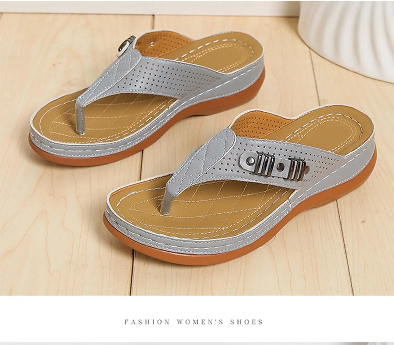 Womens Orthopedic Sandals Comfortable Wedge Flip Flops Summer Casual Thong Straps Clip Toe Slipper Slip-on Slides Lightweight Beach Shoes with Ergonomic Soles