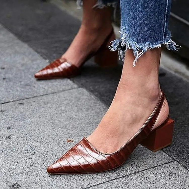 Women's pointed toe closed toe slingback block heels