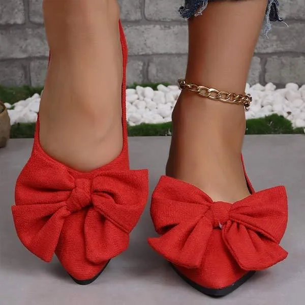 Women's Pointed-Toe Shallow Mouth Flats with Bow 57344104C