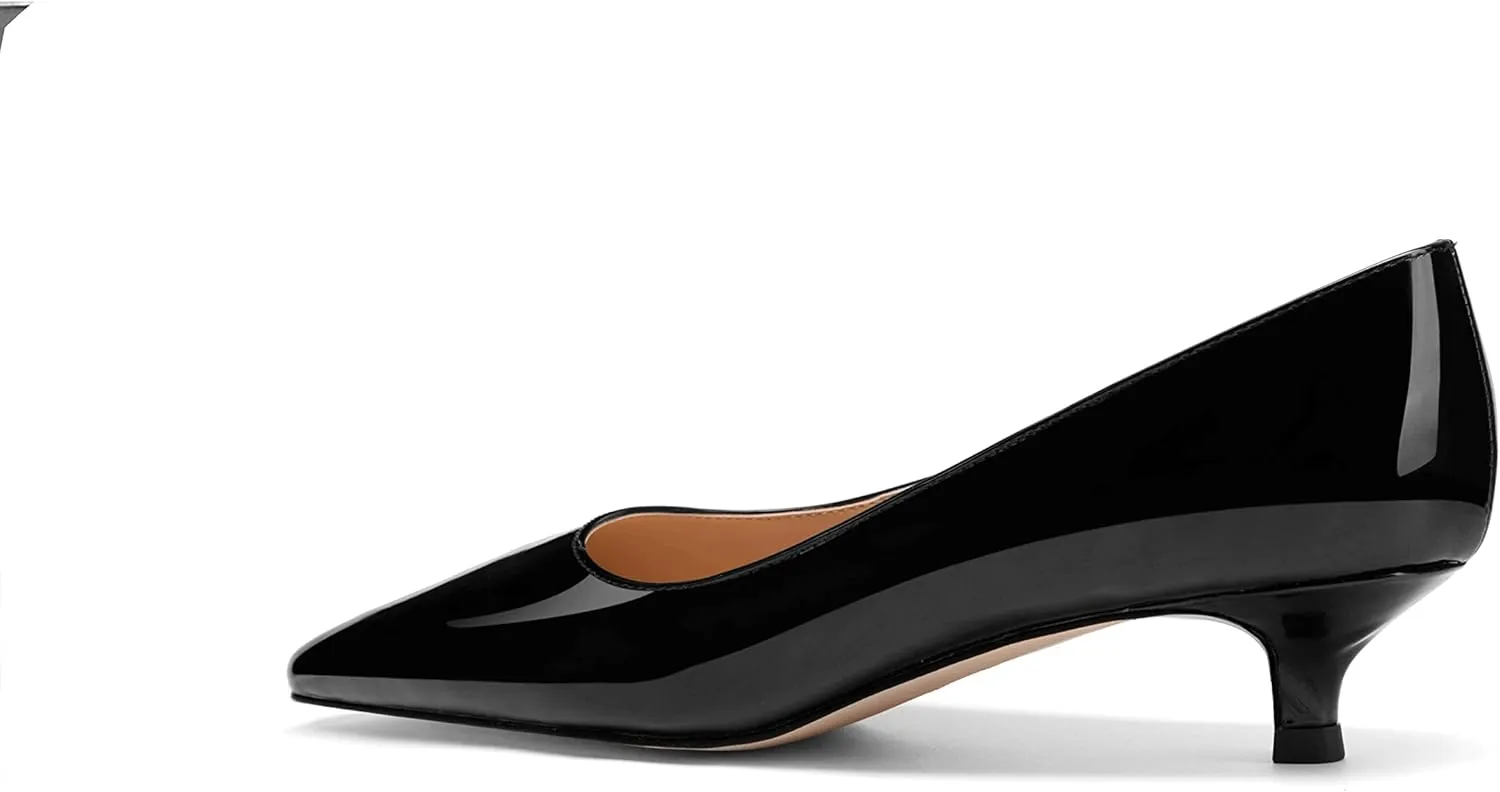Women's Pointed Toe Solid Slip On 1.5 Inch Stiletto Patent Low Heel Pumps Shoes
