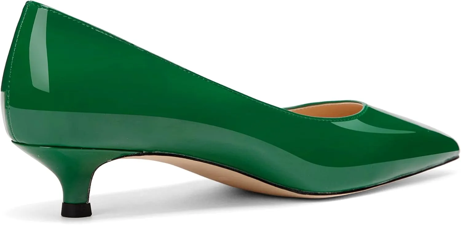 Women's Pointed Toe Solid Slip On 1.5 Inch Stiletto Patent Low Heel Pumps Shoes