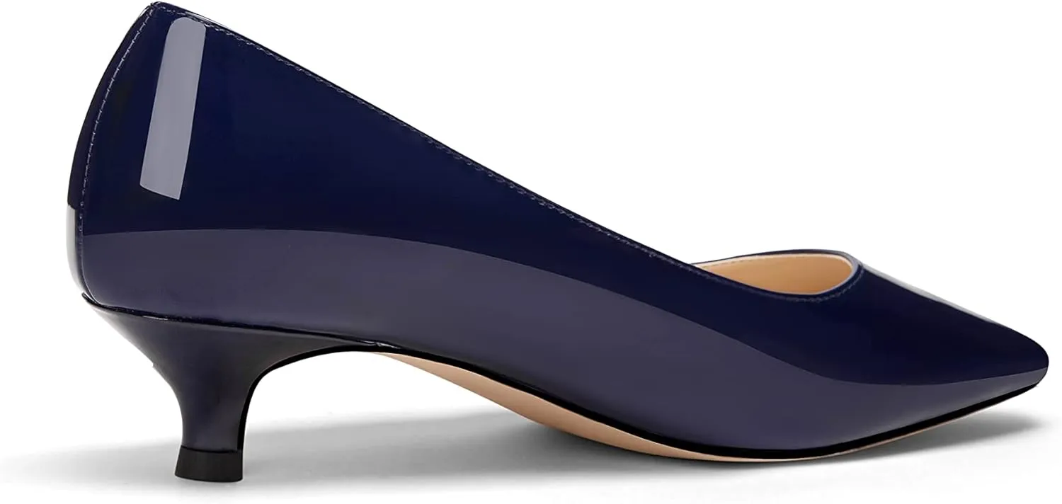 Women's Pointed Toe Solid Slip On 1.5 Inch Stiletto Patent Low Heel Pumps Shoes