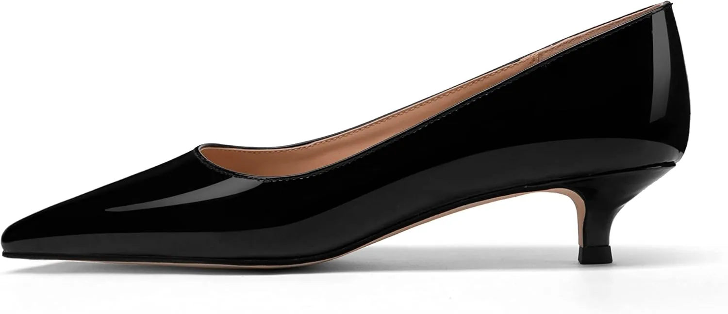 Women's Pointed Toe Solid Slip On 1.5 Inch Stiletto Patent Low Heel Pumps Shoes