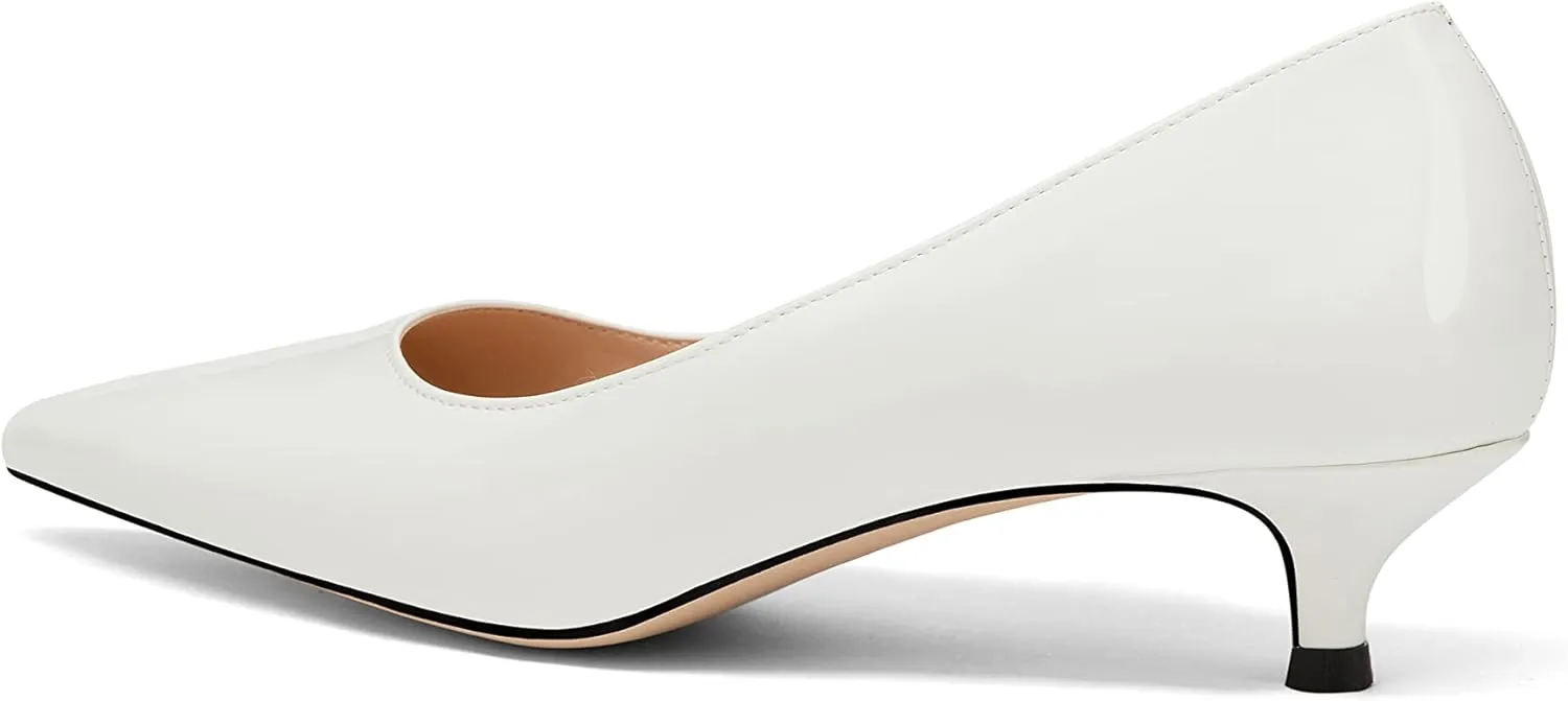 Women's Pointed Toe Solid Slip On 1.5 Inch Stiletto Patent Low Heel Pumps Shoes