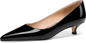 Women's Pointed Toe Solid Slip On 1.5 Inch Stiletto Patent Low Heel Pumps Shoes