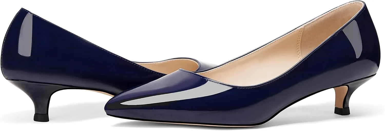 Women's Pointed Toe Solid Slip On 1.5 Inch Stiletto Patent Low Heel Pumps Shoes