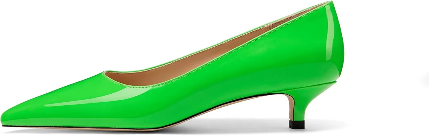 Women's Pointed Toe Solid Slip On 1.5 Inch Stiletto Patent Low Heel Pumps Shoes