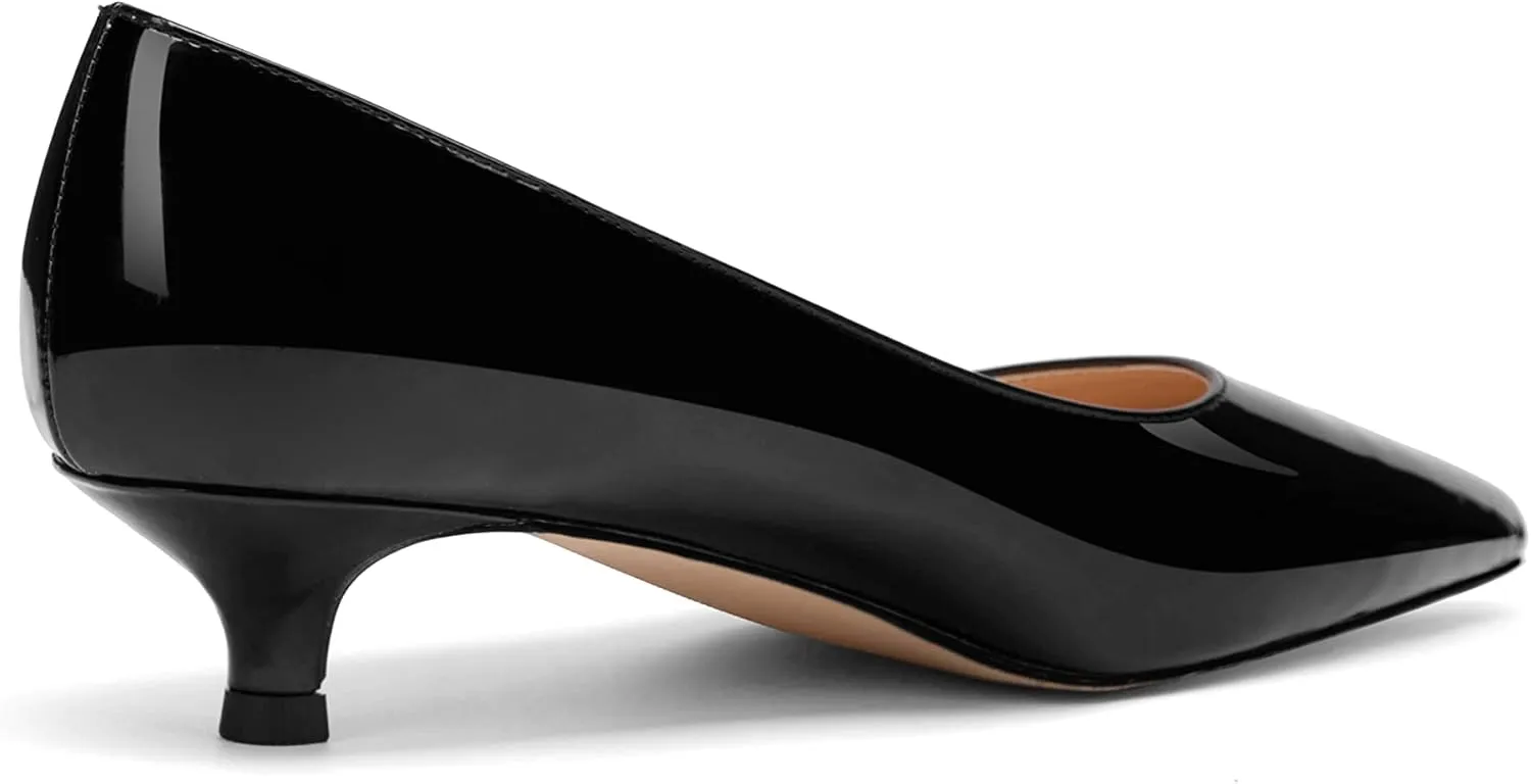 Women's Pointed Toe Solid Slip On 1.5 Inch Stiletto Patent Low Heel Pumps Shoes